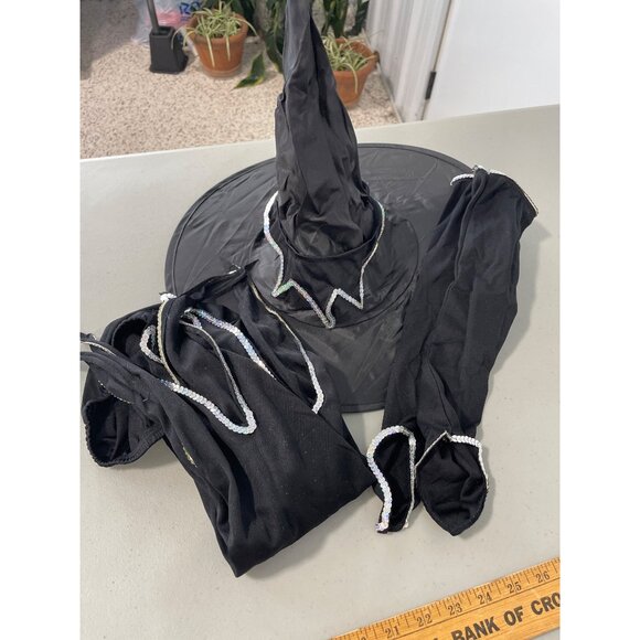 Music Legs 4 PC Witch Outfit Size Medium Large Sequin Gloves Hat Neckpiece NEW - Picture 7 of 9